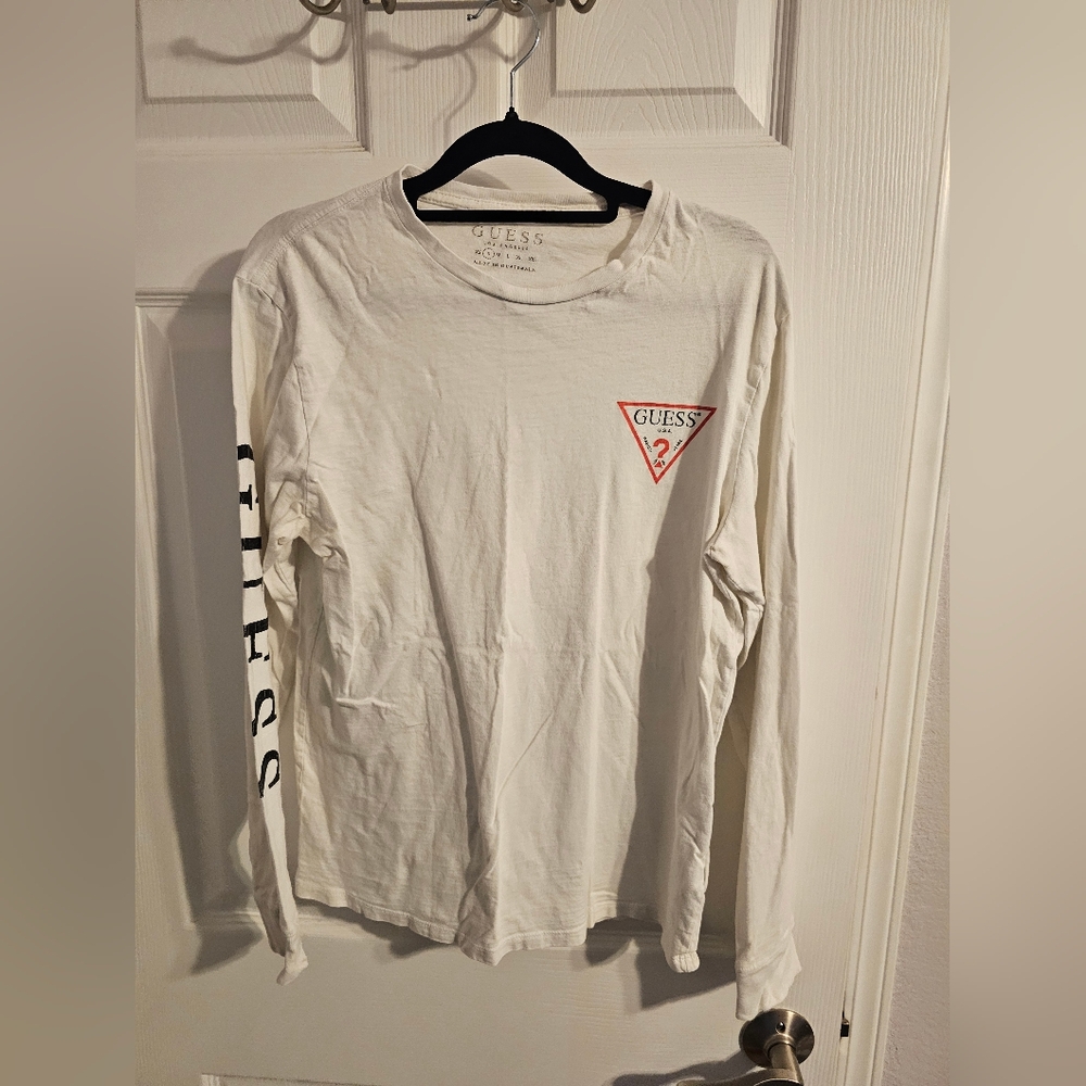 Guess White Long Sleeve Tee with Logo
